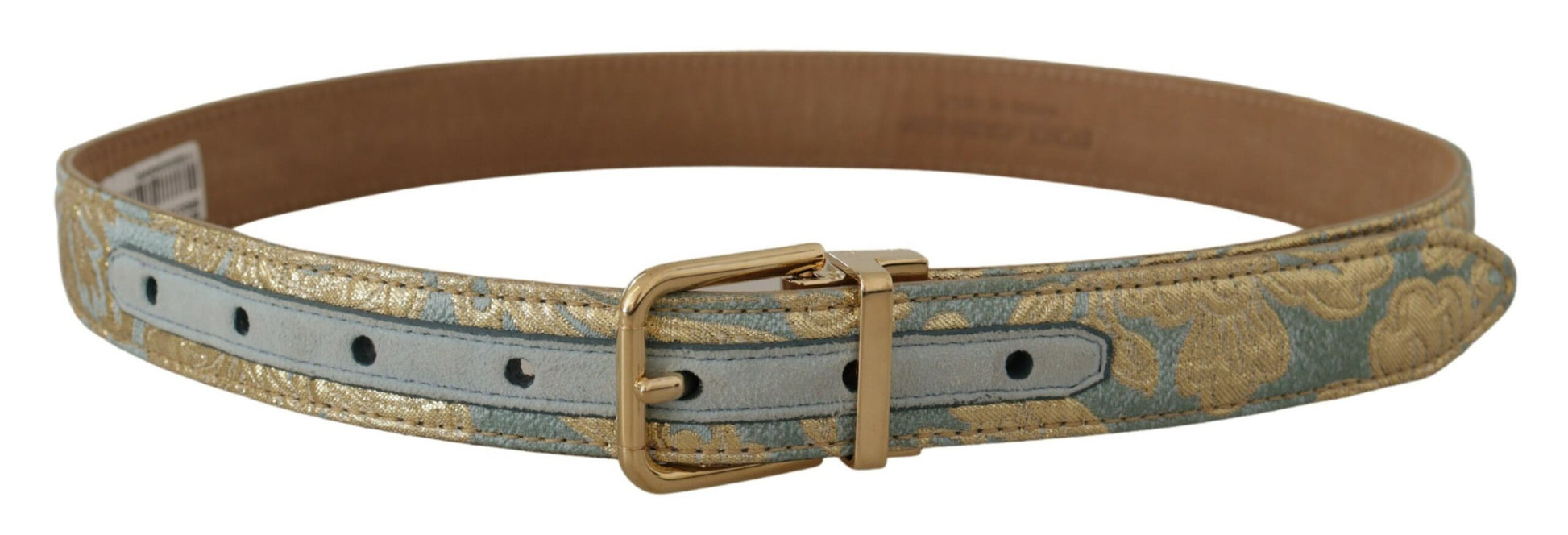 Dolce & Gabbana Blue Leather Jacquard Embossed Gold Metal Buckle Belt Dolce & Gabbana