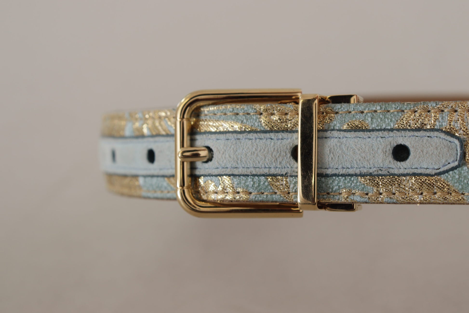 Dolce & Gabbana Blue Leather Jacquard Embossed Gold Metal Buckle Belt Dolce & Gabbana