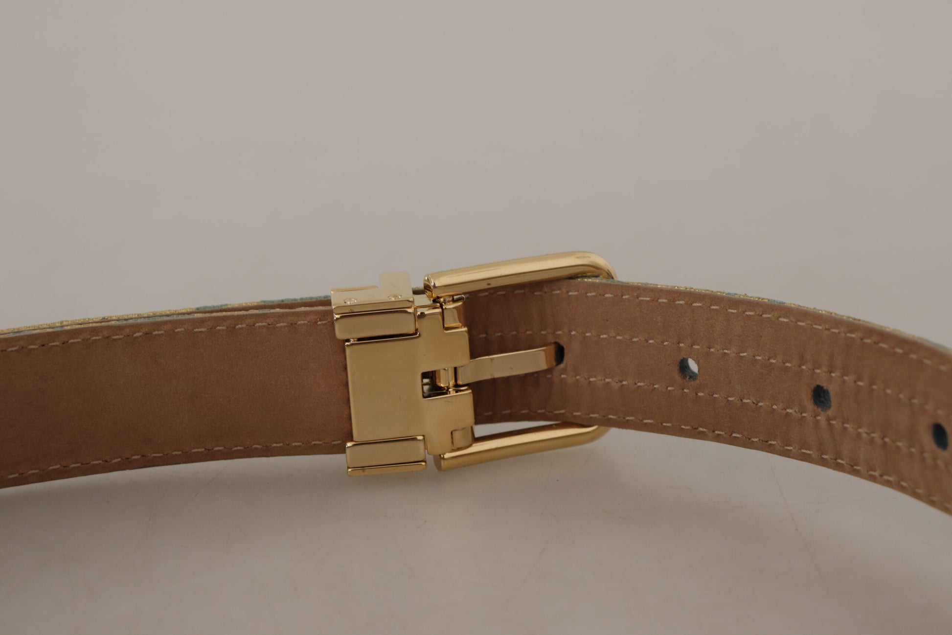 Dolce & Gabbana Blue Leather Jacquard Embossed Gold Metal Buckle Belt Dolce & Gabbana