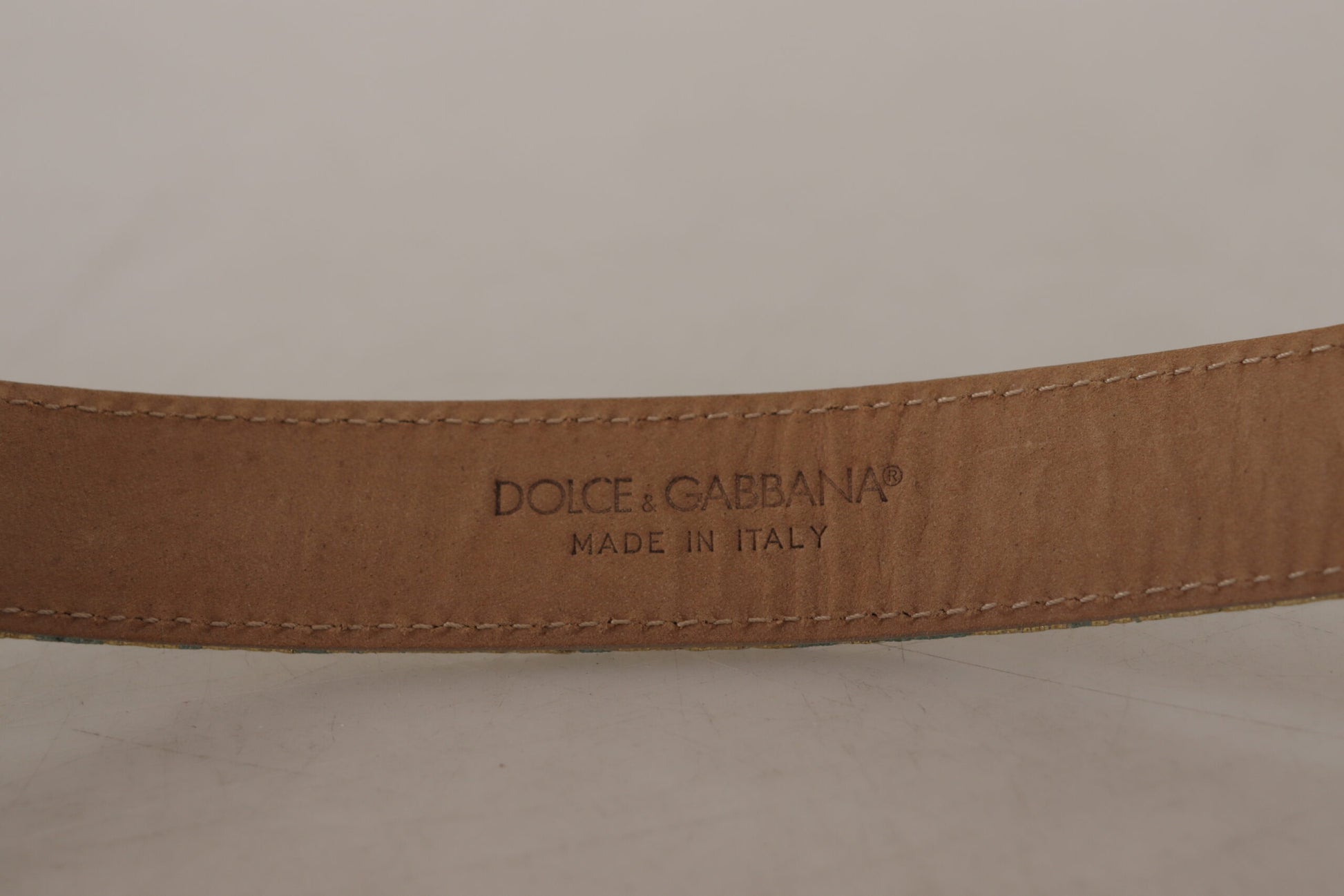 Dolce & Gabbana Blue Leather Jacquard Embossed Gold Metal Buckle Belt Dolce & Gabbana