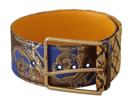 Dolce & Gabbana Blue Floral Patchwork Leather Wide Waist Buckle Belt Dolce & Gabbana