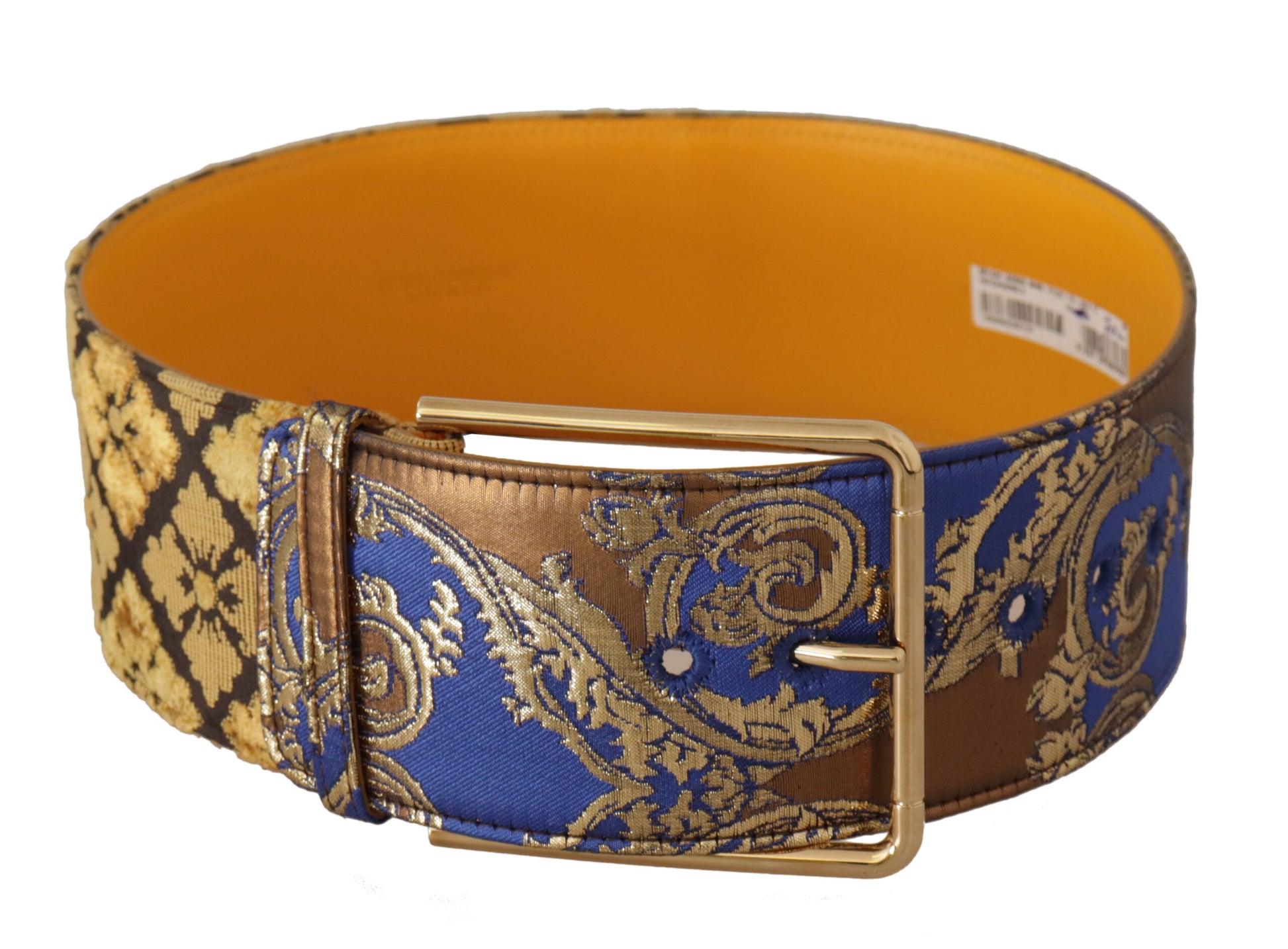 Dolce & Gabbana Blue Floral Patchwork Leather Wide Waist Buckle Belt Dolce & Gabbana