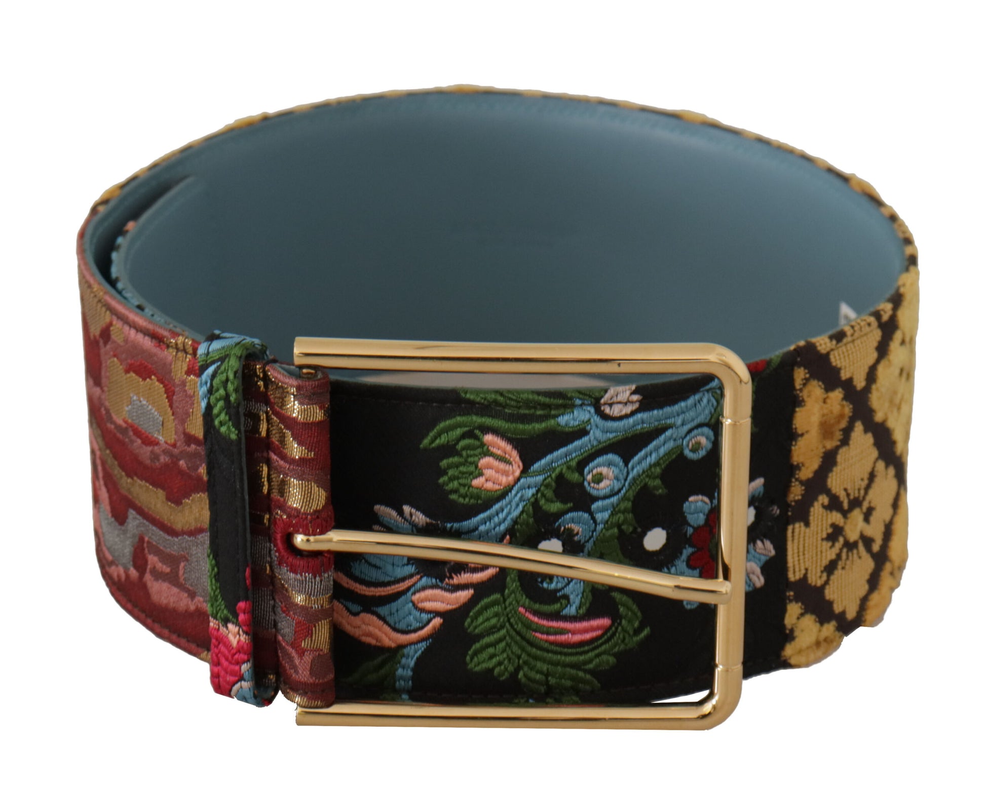 Dolce & Gabbana Multicolor Embroidered Leather Gold Metal Buckle Belt Dolce & Gabbana