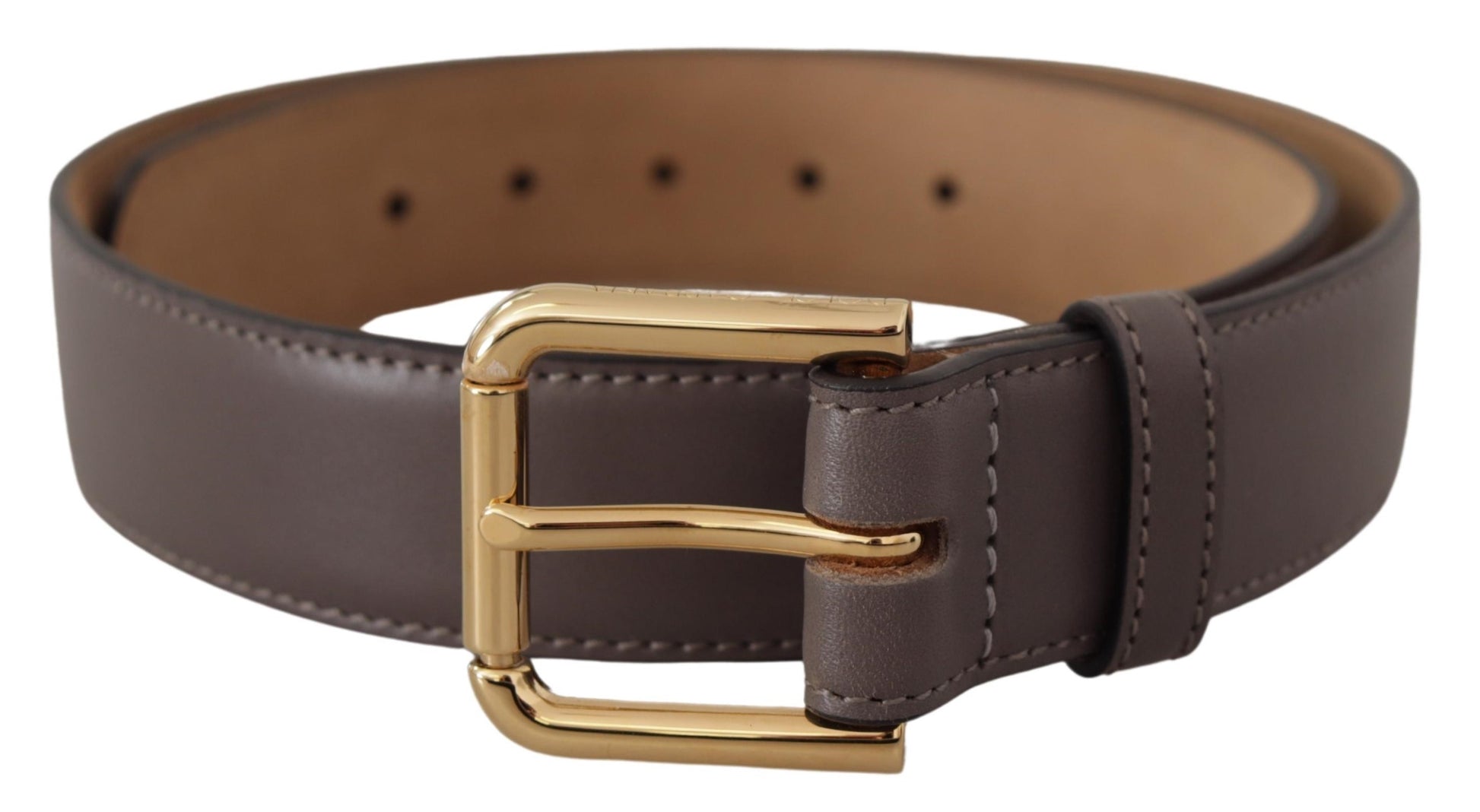 Dolce & Gabbana Gray Calfskin Leather Gold Metal Logo Buckle Belt Dolce & Gabbana