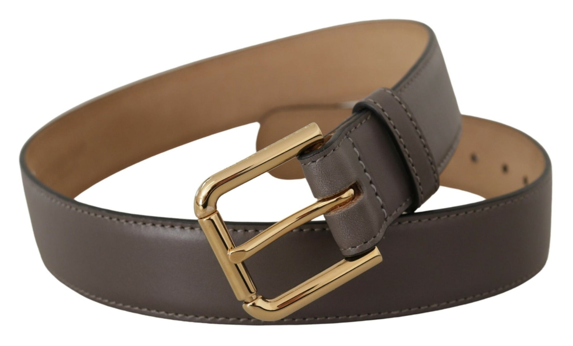 Dolce & Gabbana Gray Calfskin Leather Gold Metal Logo Buckle Belt Dolce & Gabbana