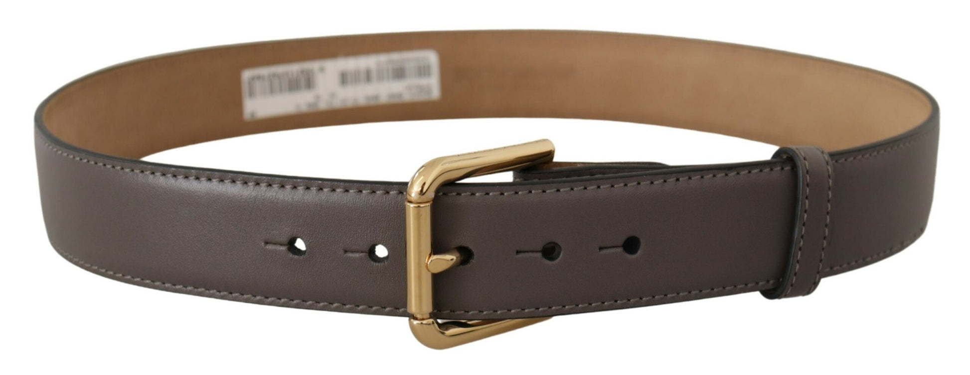 Dolce & Gabbana Gray Calfskin Leather Gold Metal Logo Buckle Belt Dolce & Gabbana