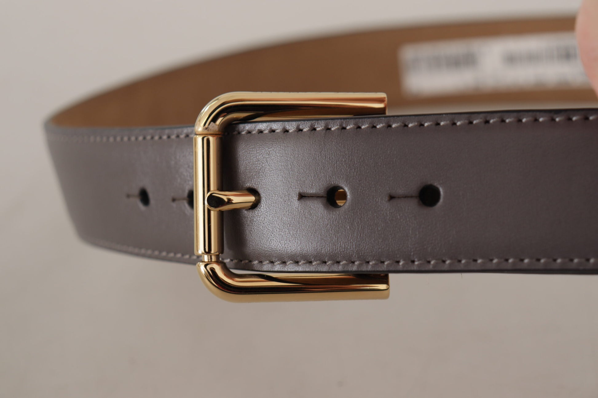 Dolce & Gabbana Gray Calfskin Leather Gold Metal Logo Buckle Belt Dolce & Gabbana