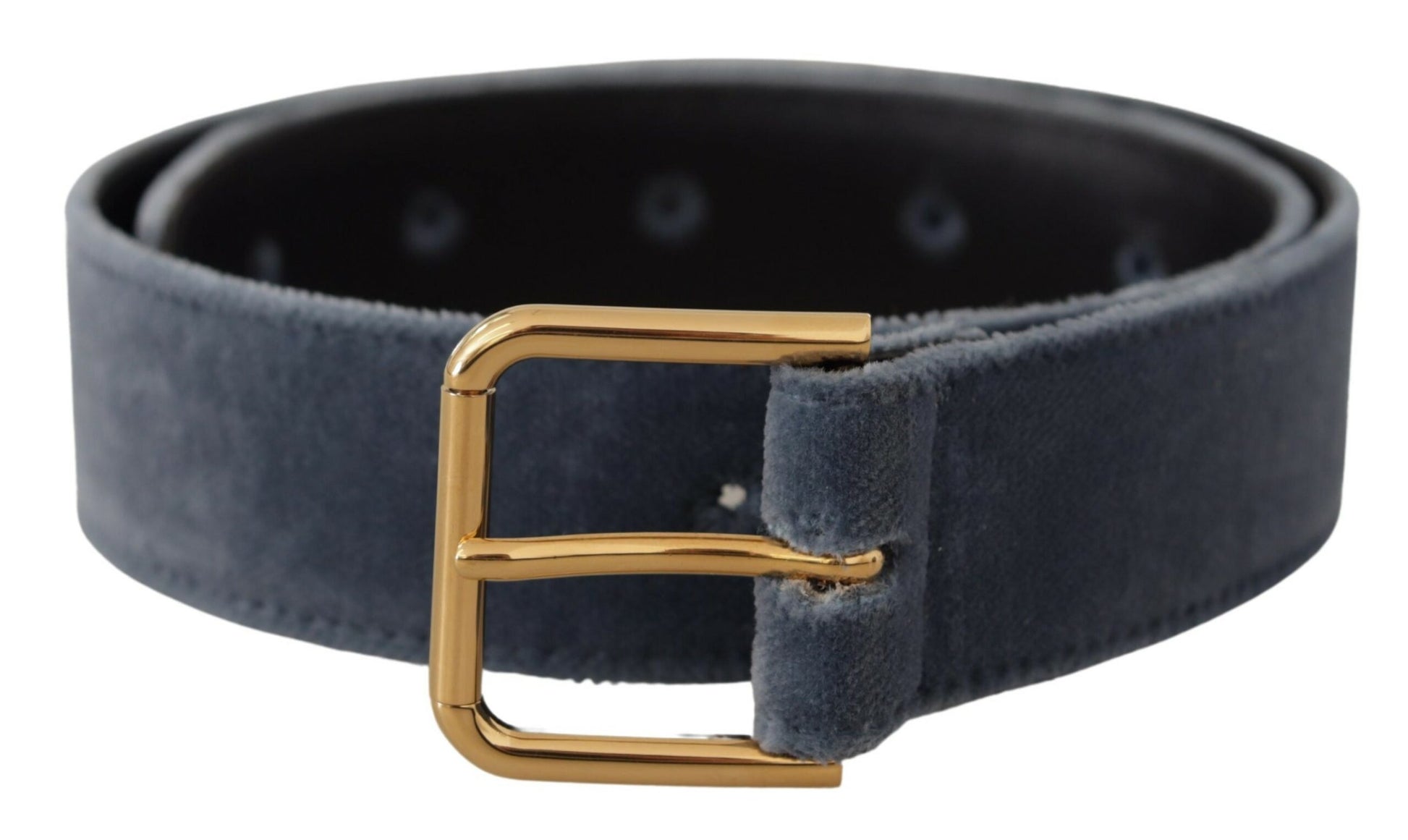 Dolce & Gabbana Navy Blue Velvet Gold Metal Logo Waist Buckle Belt Dolce & Gabbana