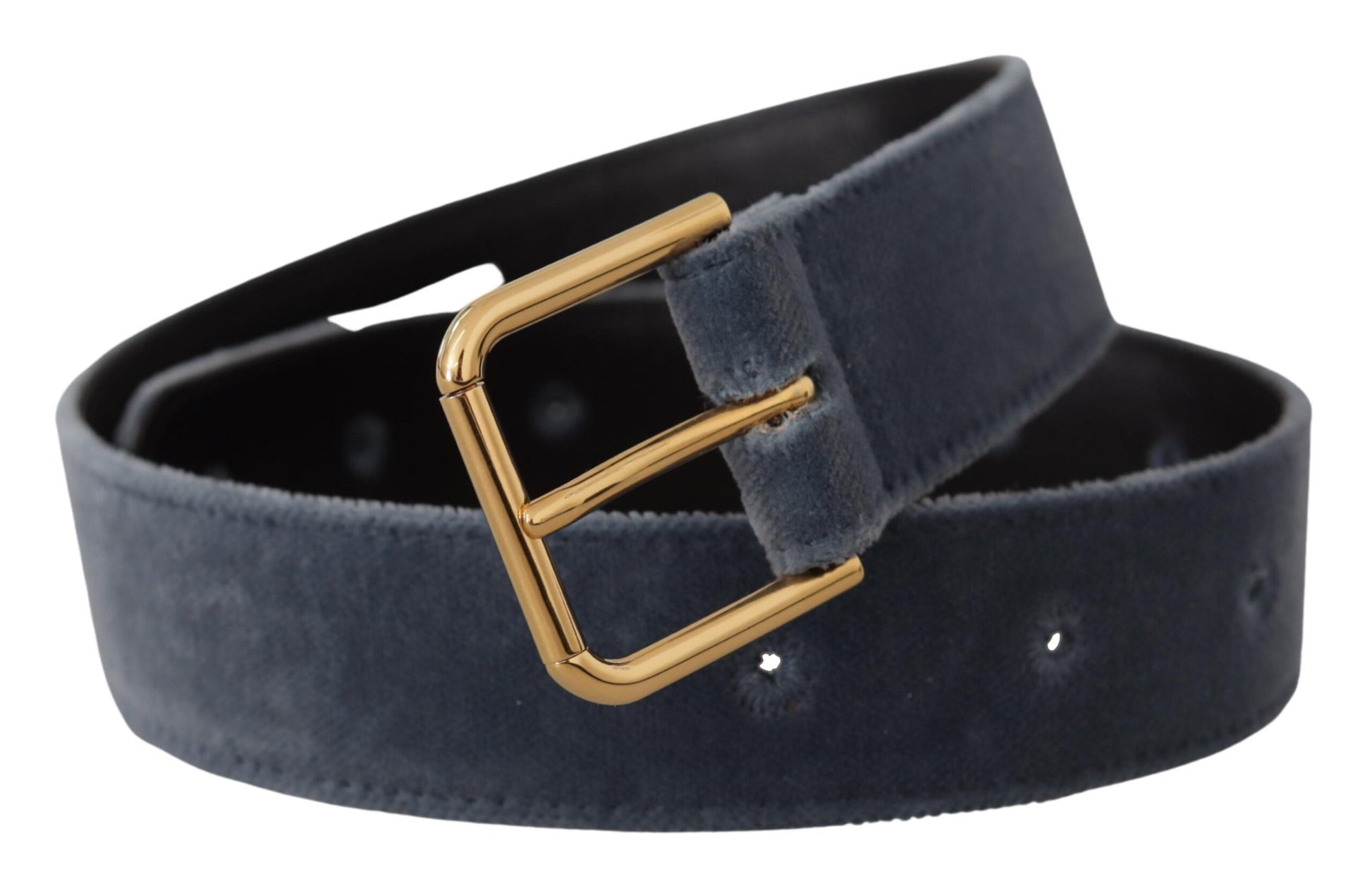 Dolce & Gabbana Navy Blue Velvet Gold Metal Logo Waist Buckle Belt Dolce & Gabbana