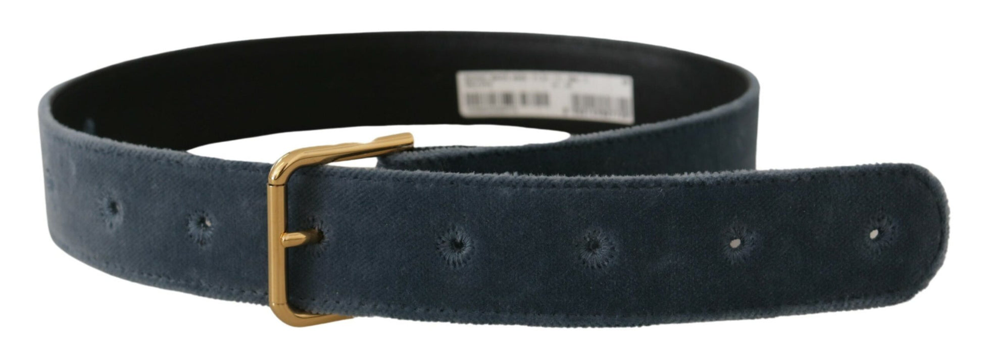 Dolce & Gabbana Navy Blue Velvet Gold Metal Logo Waist Buckle Belt Dolce & Gabbana
