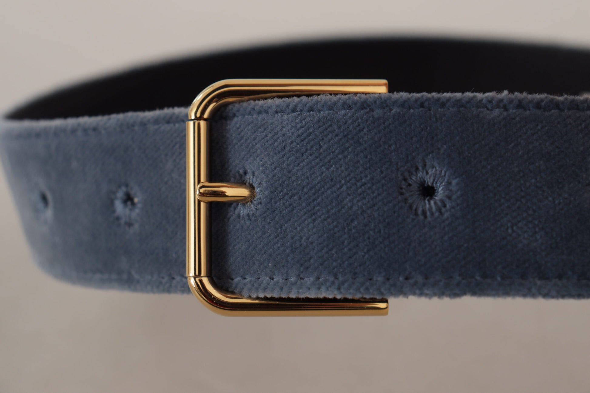 Dolce & Gabbana Navy Blue Velvet Gold Metal Logo Waist Buckle Belt Dolce & Gabbana