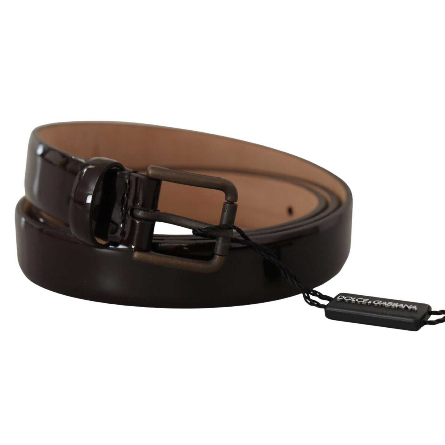 Dolce & Gabbana Black Patent Leather Logo Metal Waist Buckle Belt