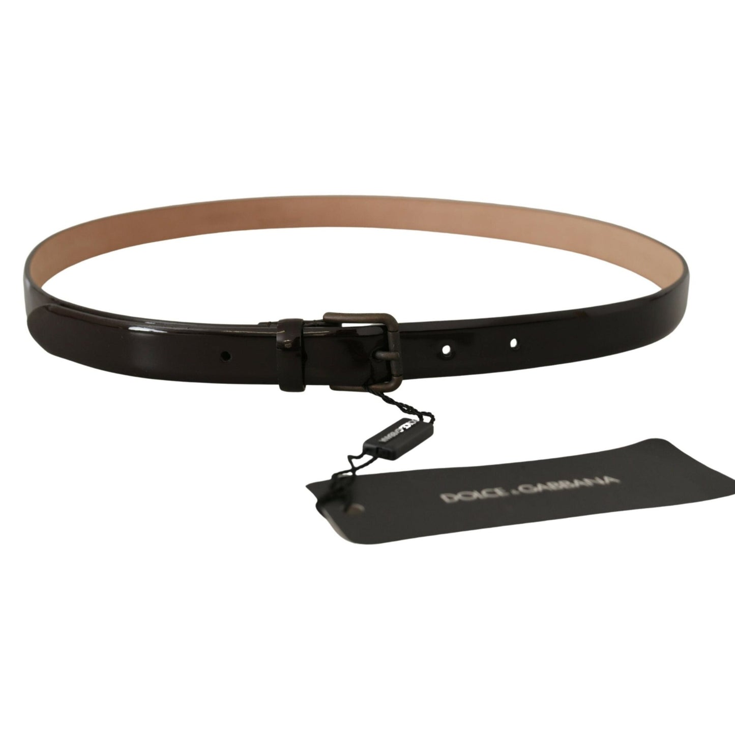 Dolce & Gabbana Black Patent Leather Logo Metal Waist Buckle Belt