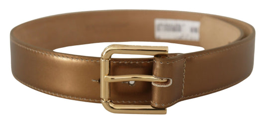 Dolce & Gabbana Bronze Leather Gold Logo Engraved Waist Buckle Belt Dolce & Gabbana