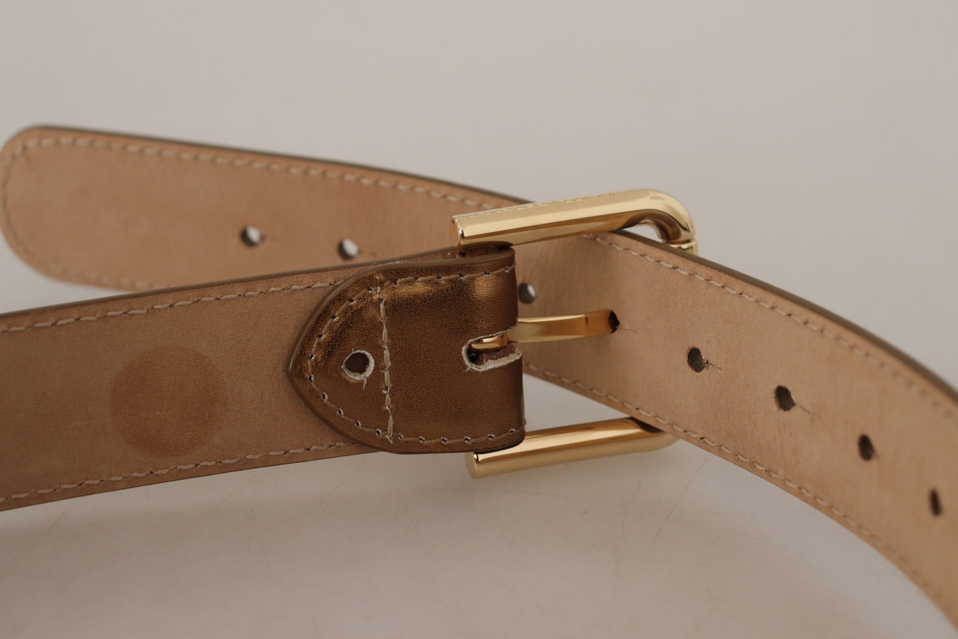 Dolce & Gabbana Bronze Leather Gold Logo Engraved Waist Buckle Belt Dolce & Gabbana