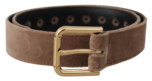 Dolce & Gabbana Light Brown Velvet Gold Tone Logo Metal Buckle Belt Dolce & Gabbana