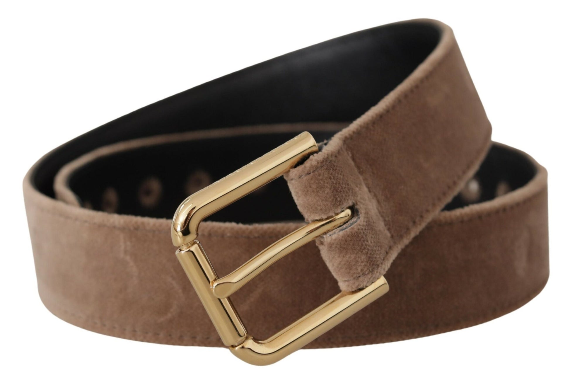 Dolce & Gabbana Light Brown Velvet Gold Tone Logo Metal Buckle Belt Dolce & Gabbana