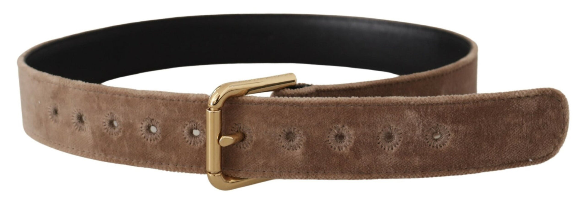 Dolce & Gabbana Light Brown Velvet Gold Tone Logo Metal Buckle Belt Dolce & Gabbana