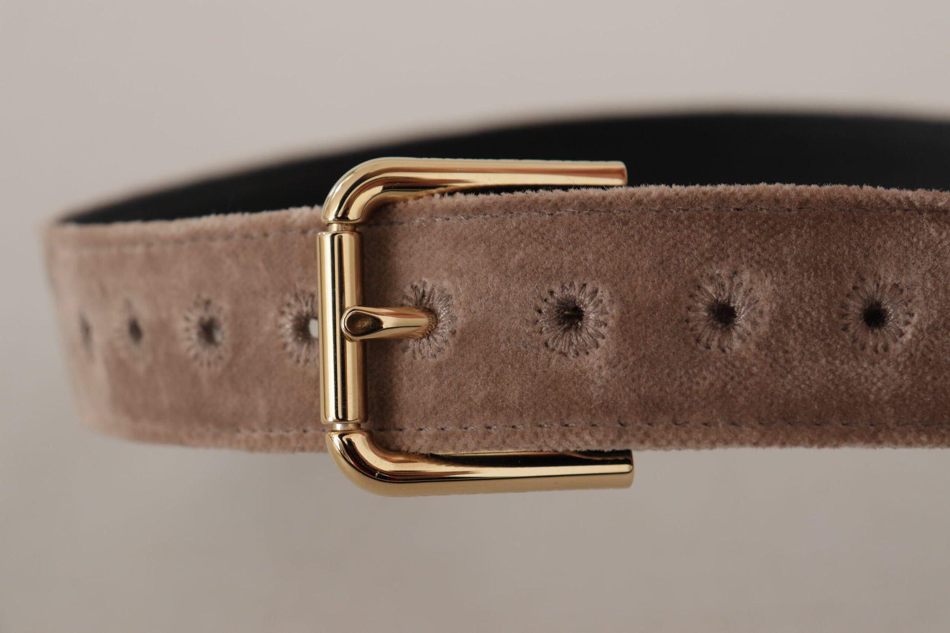 Dolce & Gabbana Light Brown Velvet Gold Tone Logo Metal Buckle Belt Dolce & Gabbana
