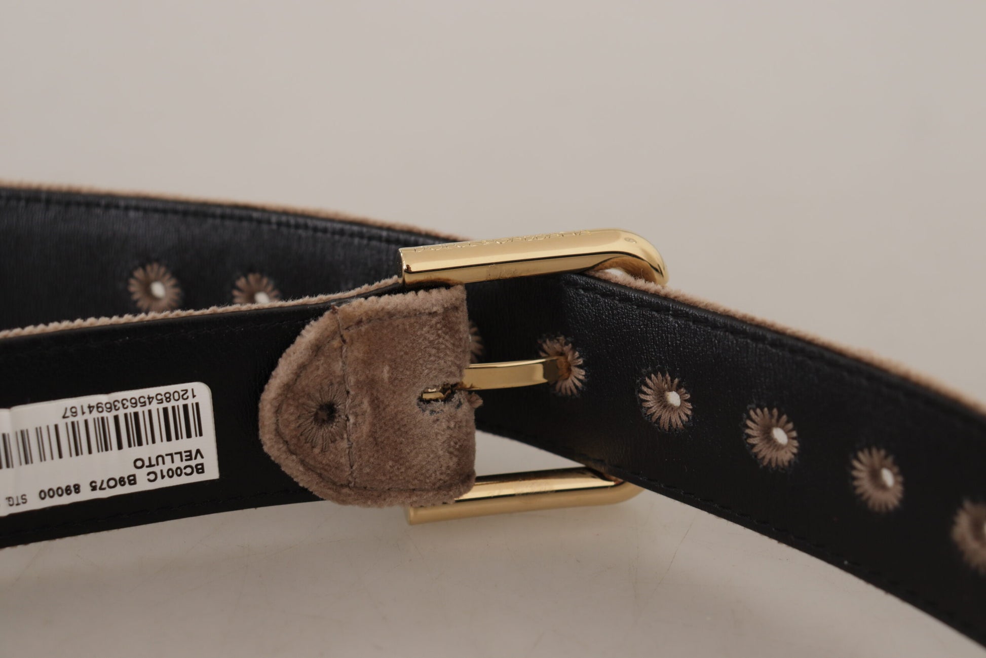 Dolce & Gabbana Light Brown Velvet Gold Tone Logo Metal Buckle Belt Dolce & Gabbana