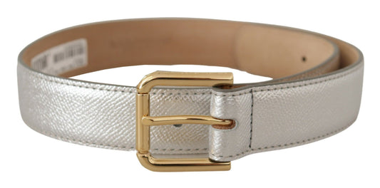 Dolce & Gabbana Silver Leather Gold Tone Logo Metal Waist Buckle Belt Dolce & Gabbana