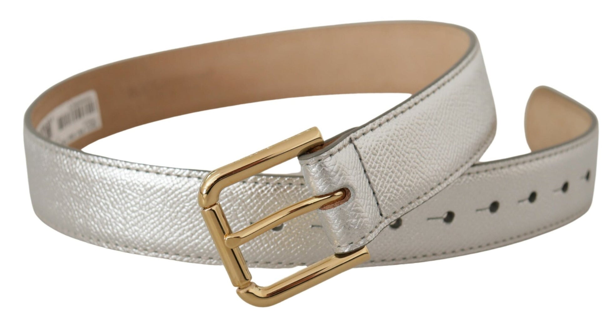 Dolce & Gabbana Silver Leather Gold Tone Logo Metal Waist Buckle Belt Dolce & Gabbana