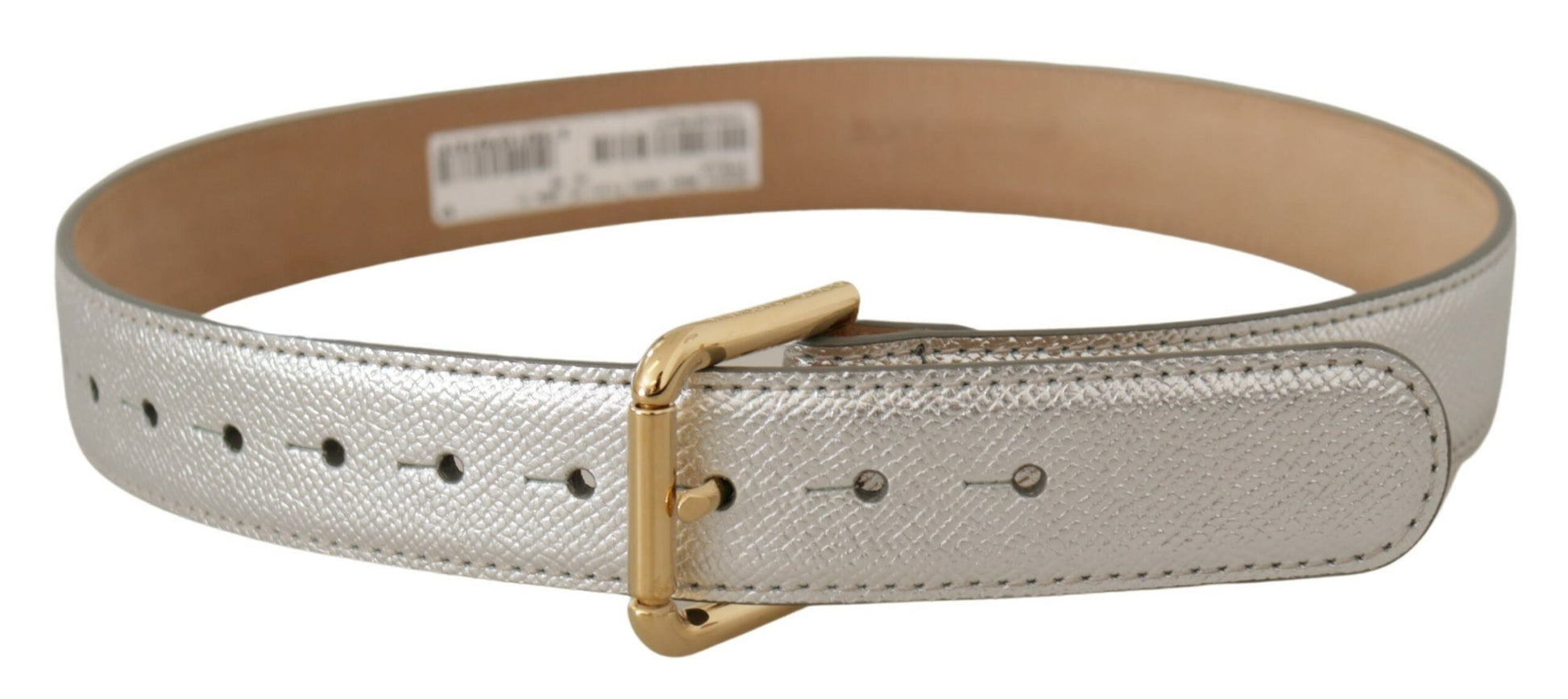 Dolce & Gabbana Silver Leather Gold Tone Logo Metal Waist Buckle Belt Dolce & Gabbana