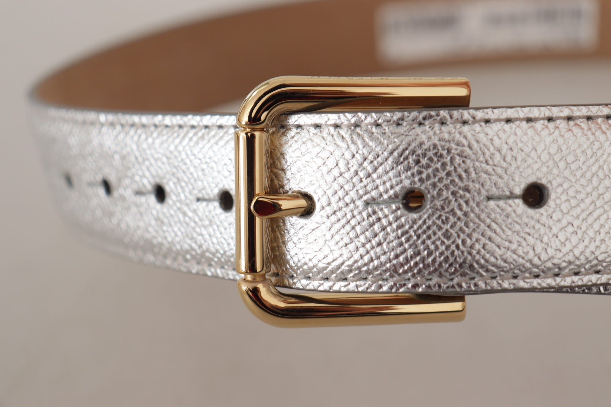 Dolce & Gabbana Silver Leather Gold Tone Logo Metal Waist Buckle Belt Dolce & Gabbana