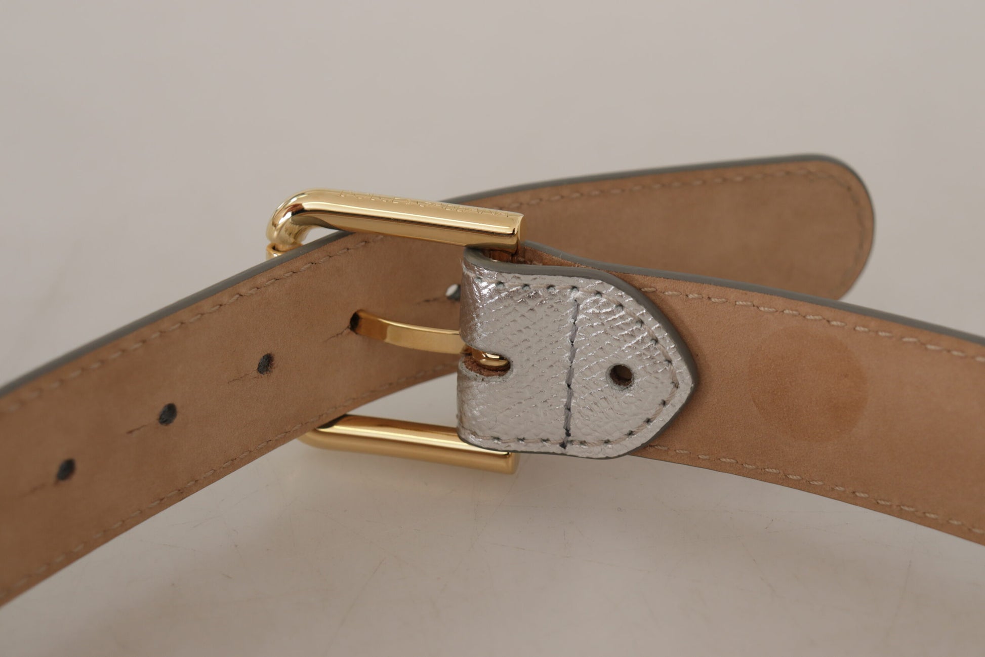 Dolce & Gabbana Silver Leather Gold Tone Logo Metal Waist Buckle Belt Dolce & Gabbana