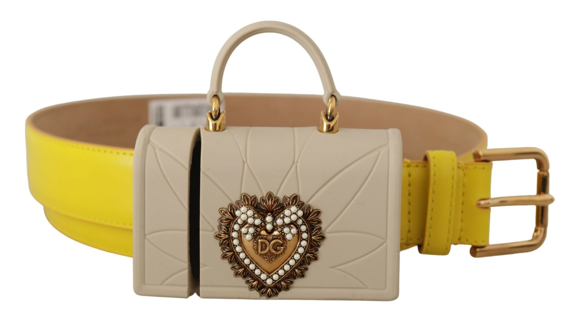 Dolce & Gabbana Yellow Leather Devotion Heart Micro Bag Headphones Belt Dolce & Gabbana