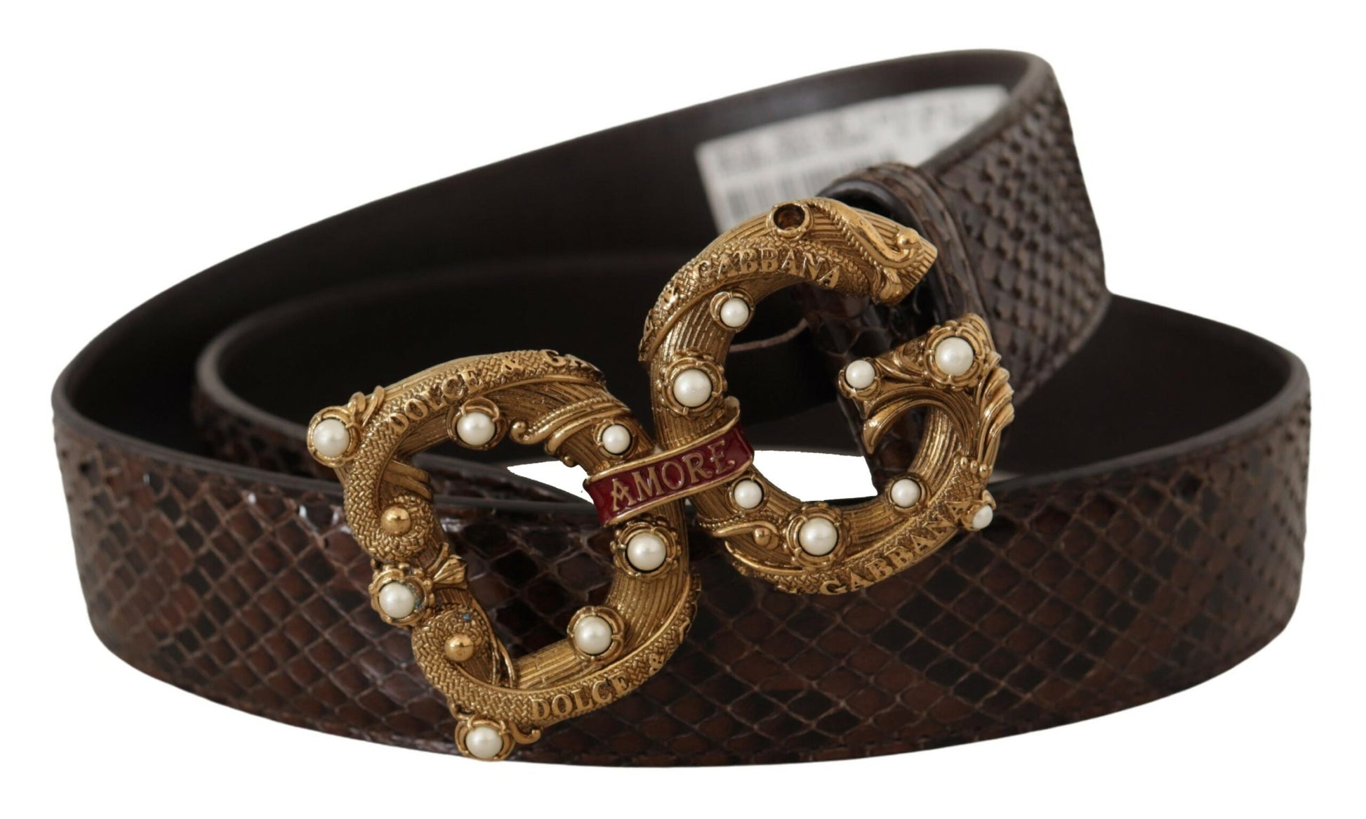 Dolce & Gabbana Brown Amore Animal Print Exotic Leather Logo Buckle Belt Dolce & Gabbana