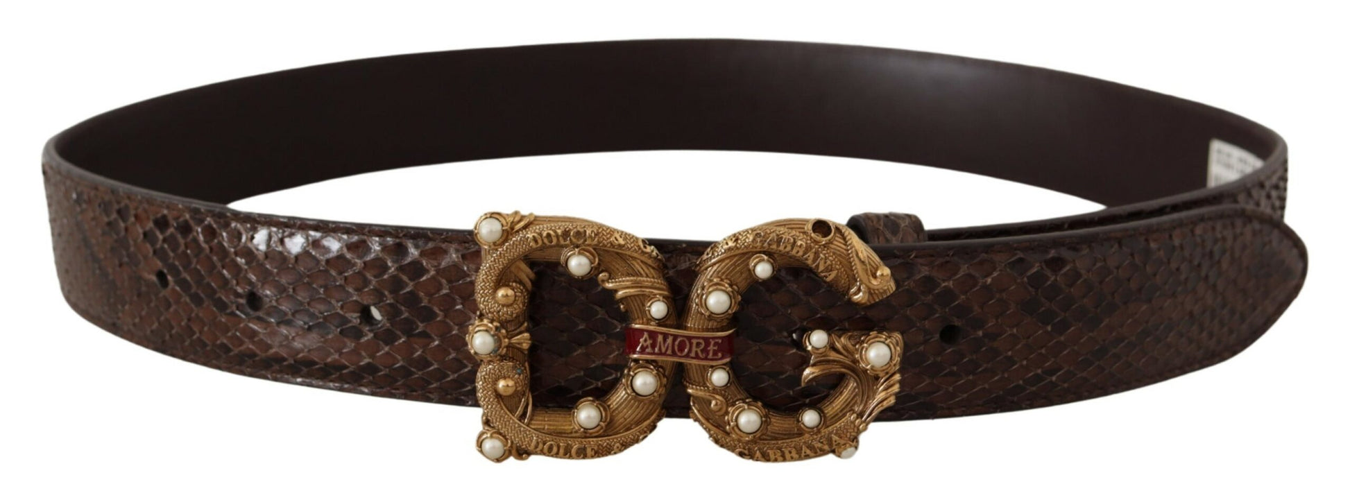 Dolce & Gabbana Brown Amore Animal Print Exotic Leather Logo Buckle Belt Dolce & Gabbana