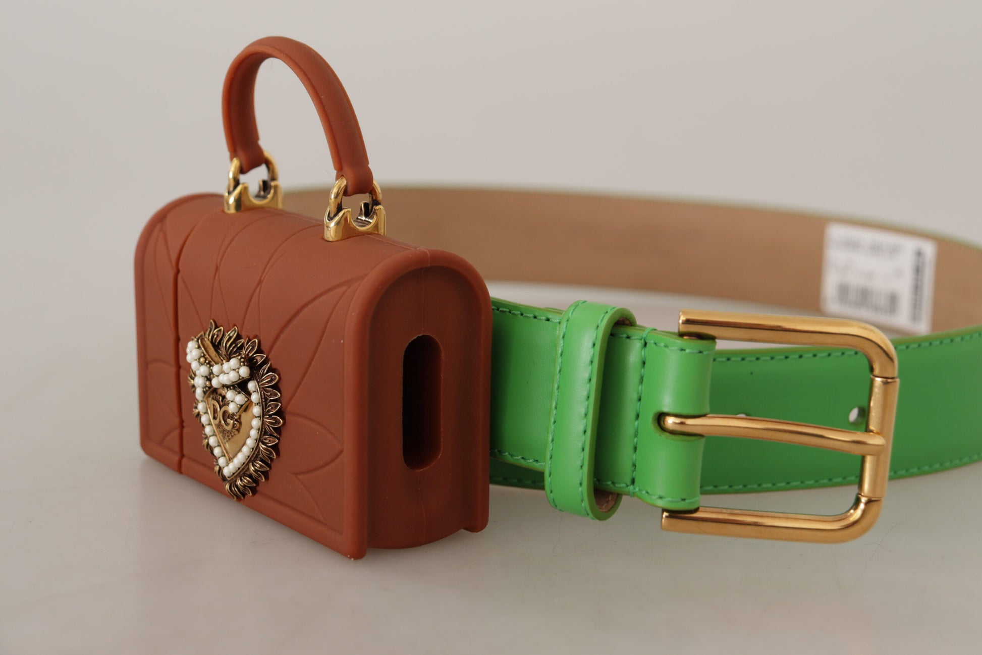 Dolce & Gabbana Green Leather Devotion Heart Micro Bag Headphones Belt Dolce & Gabbana