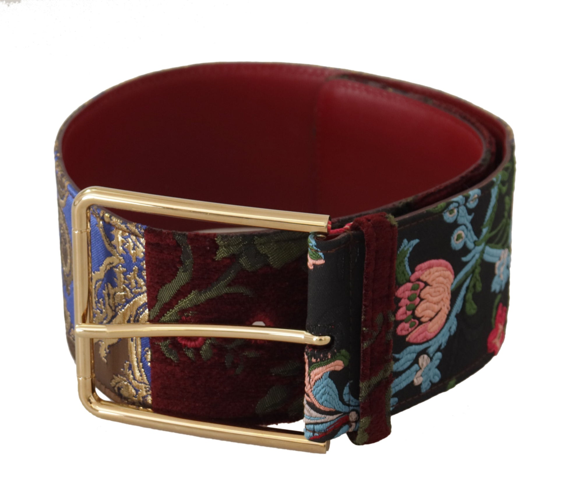 Dolce & Gabbana Red Embroidered Leather Gold Logo Metal Buckle Belt Dolce & Gabbana