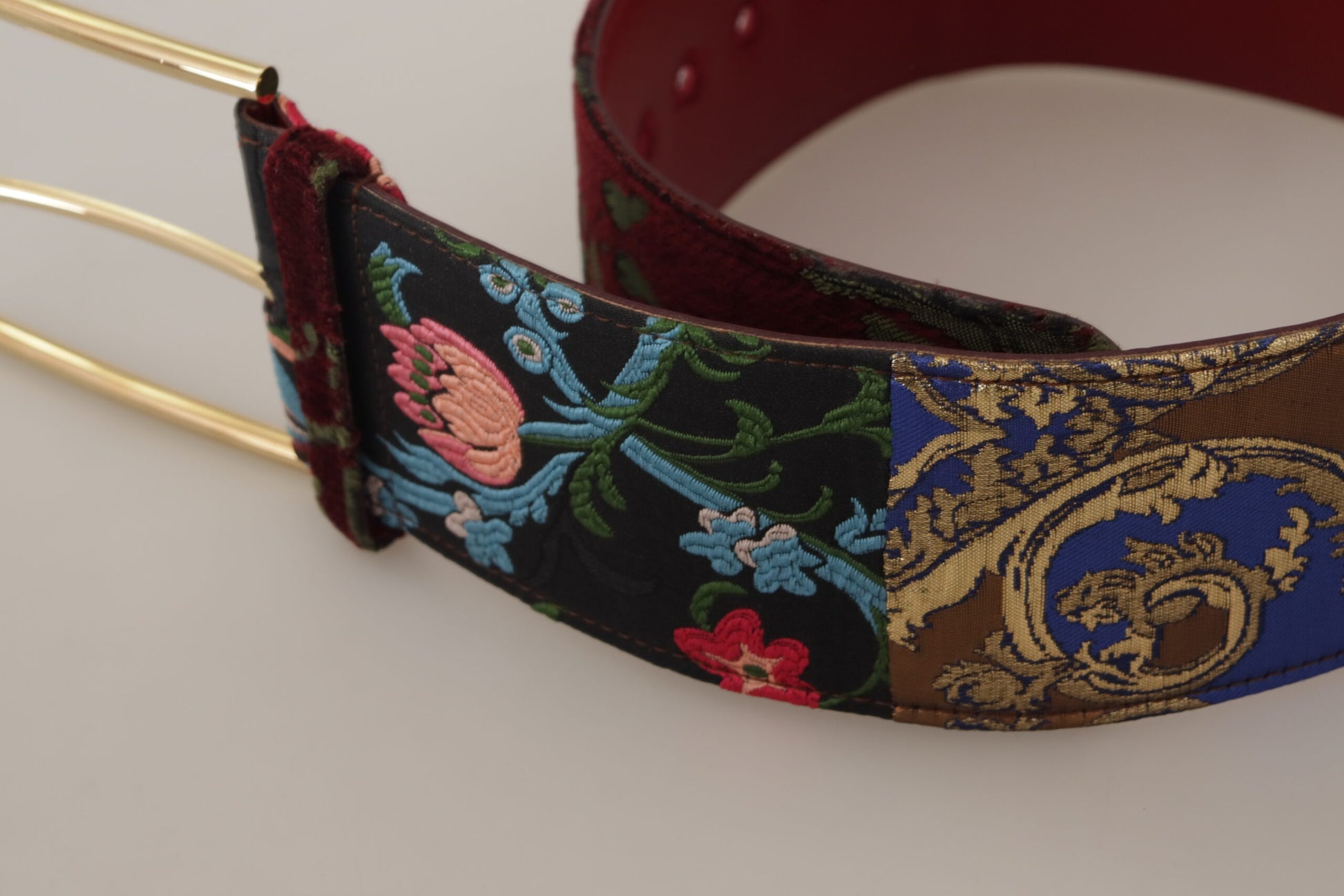Dolce & Gabbana Red Embroidered Leather Gold Logo Metal Buckle Belt Dolce & Gabbana