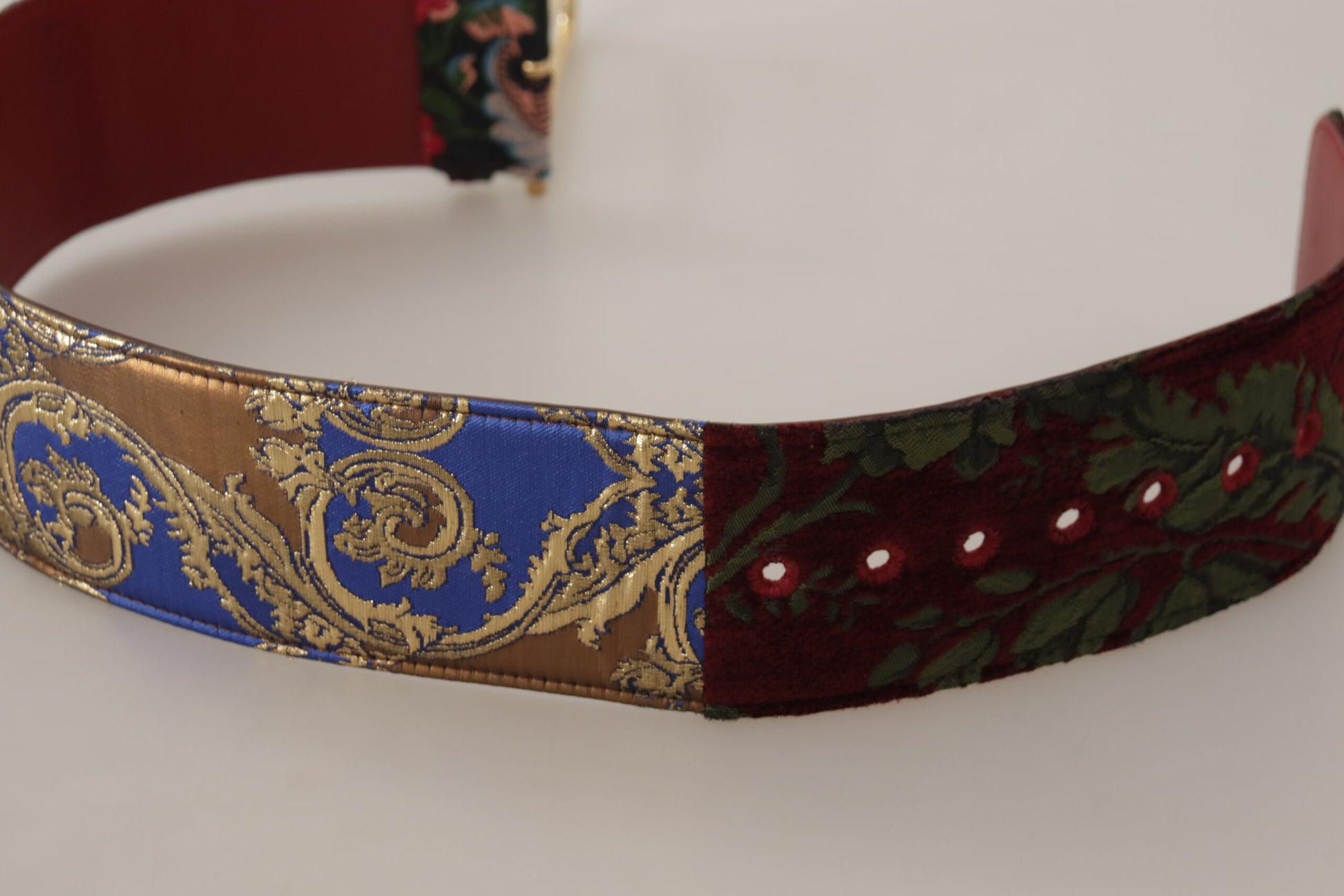 Dolce & Gabbana Red Embroidered Leather Gold Logo Metal Buckle Belt Dolce & Gabbana