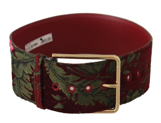 Dolce & Gabbana Red Embroidered Leather Gold Logo Metal Buckle Belt Dolce & Gabbana