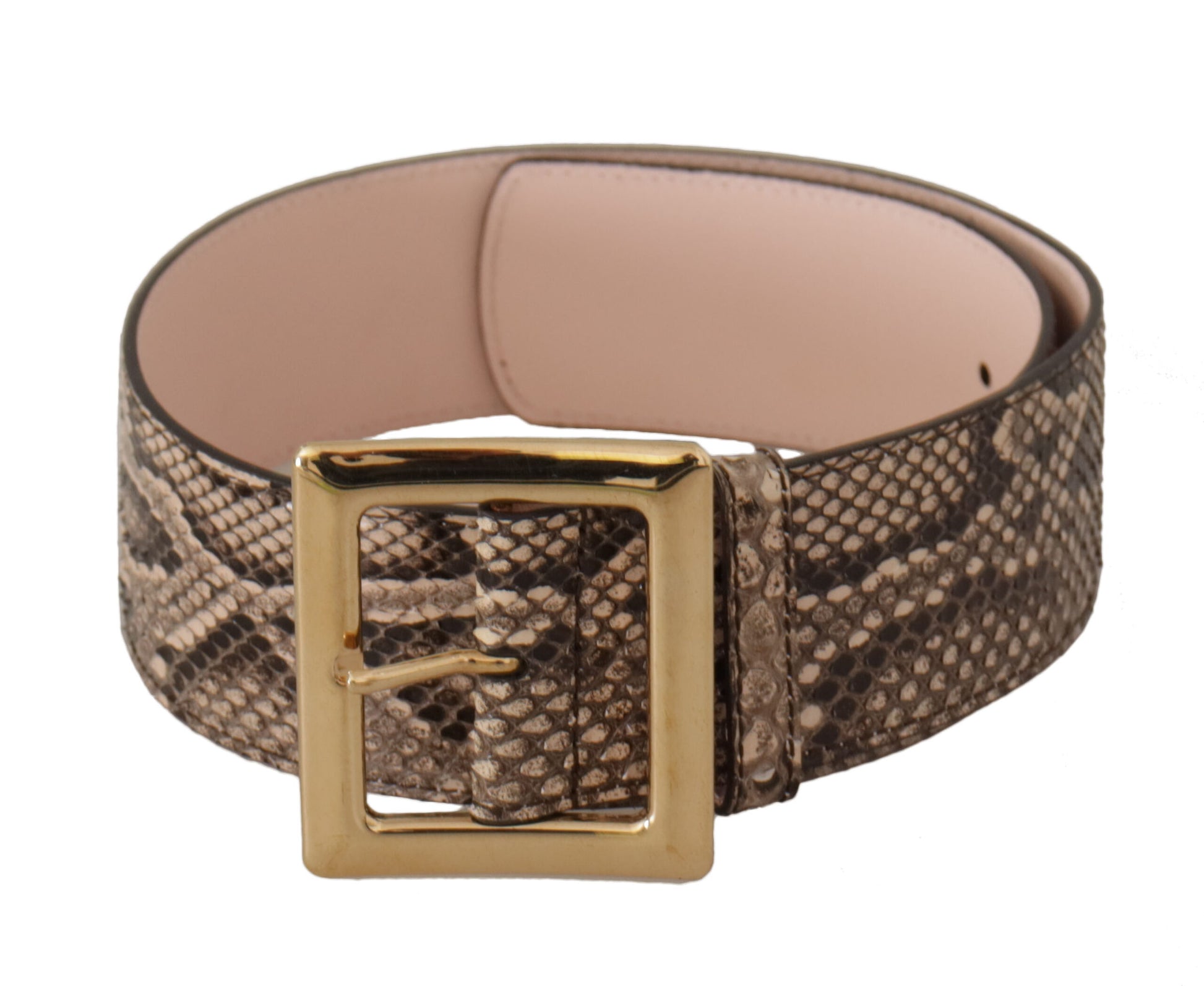 Dolce & Gabbana Beige Exotic Leather Wide Gold Metal Buckle Belt Dolce & Gabbana
