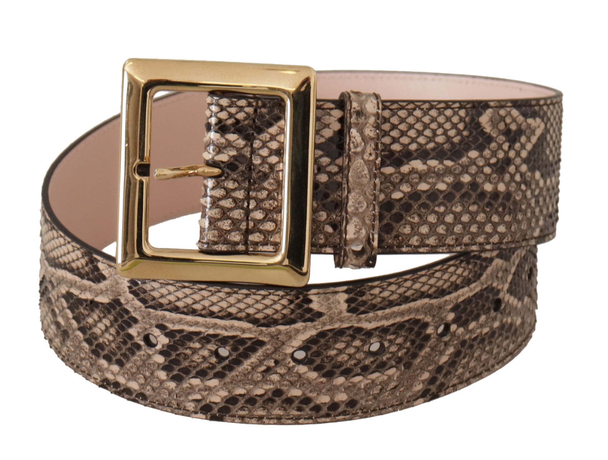 Dolce & Gabbana Beige Exotic Leather Wide Gold Metal Buckle Belt Dolce & Gabbana