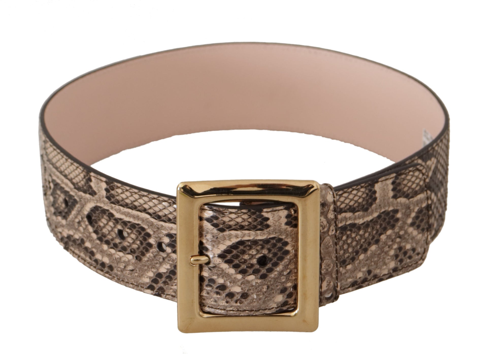 Dolce & Gabbana Beige Exotic Leather Wide Gold Metal Buckle Belt Dolce & Gabbana