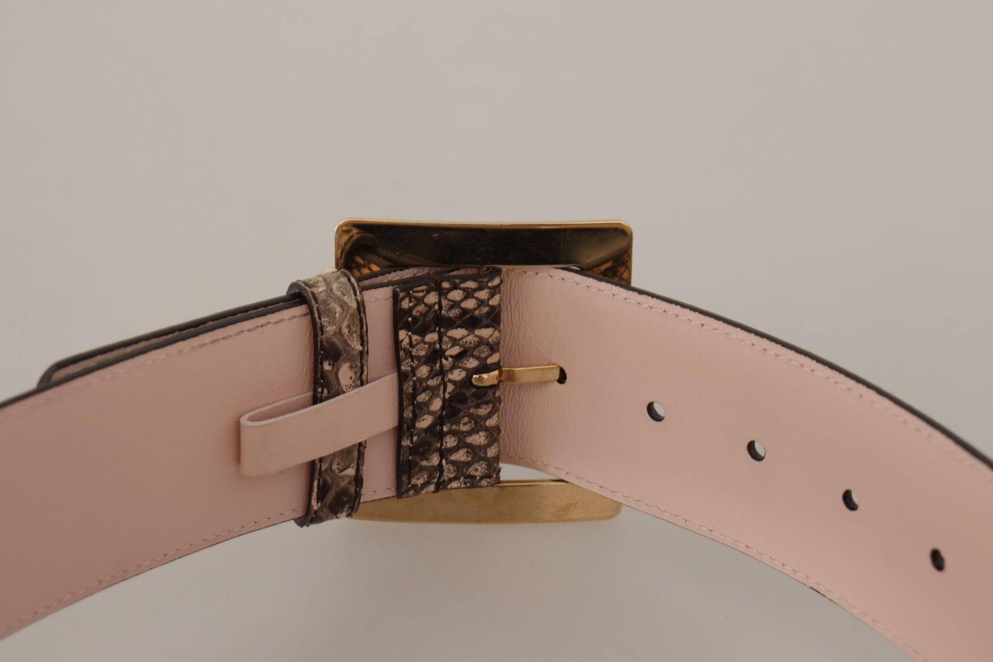 Dolce & Gabbana Beige Exotic Leather Wide Gold Metal Buckle Belt Dolce & Gabbana