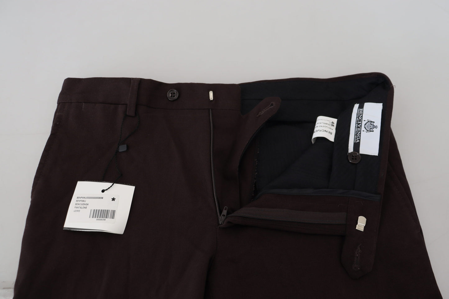 BENCIVENGA Brown Cotton Tapered Formal Men Pants BENCIVENGA