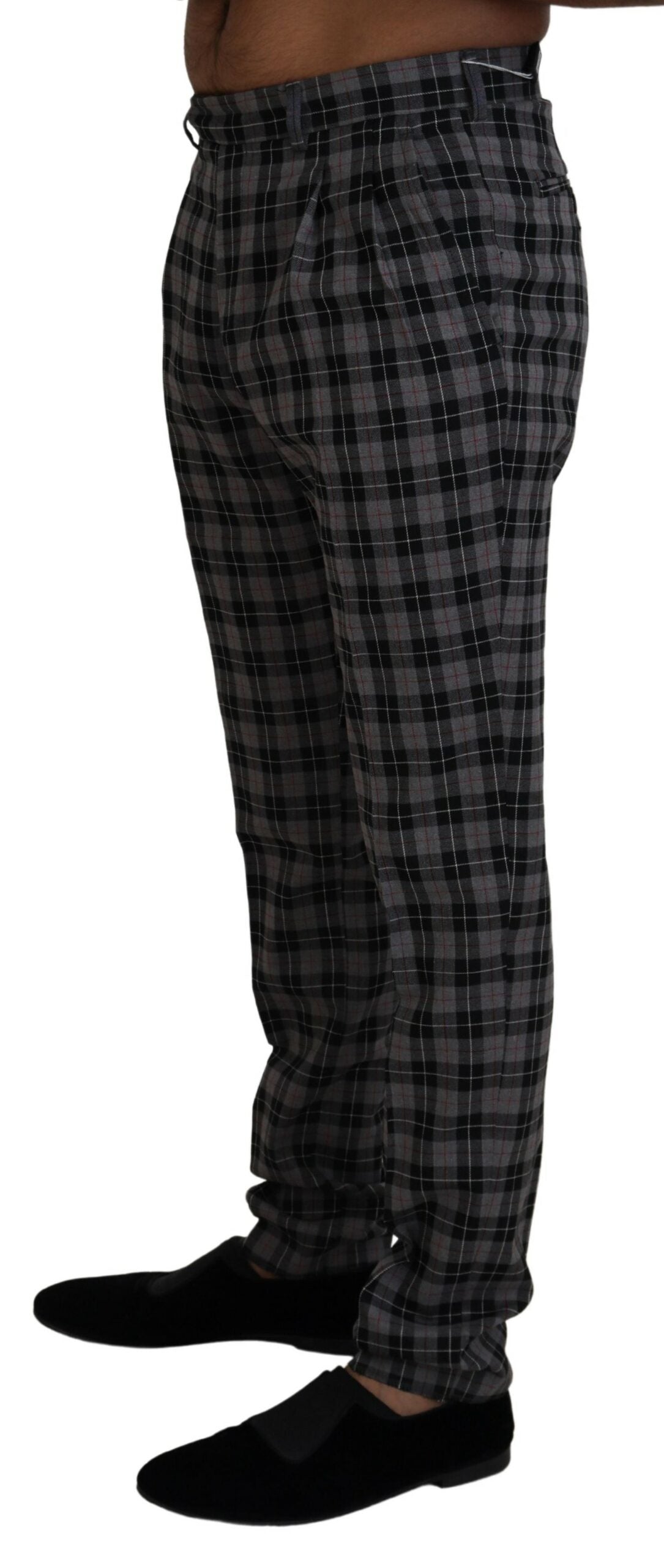 BENCIVENGA Gray Checkered Slim Fit Men Pants BENCIVENGA