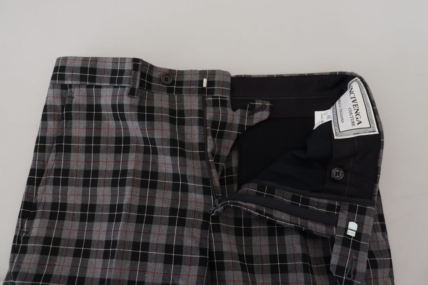 BENCIVENGA Gray Checkered Slim Fit Men Pants BENCIVENGA