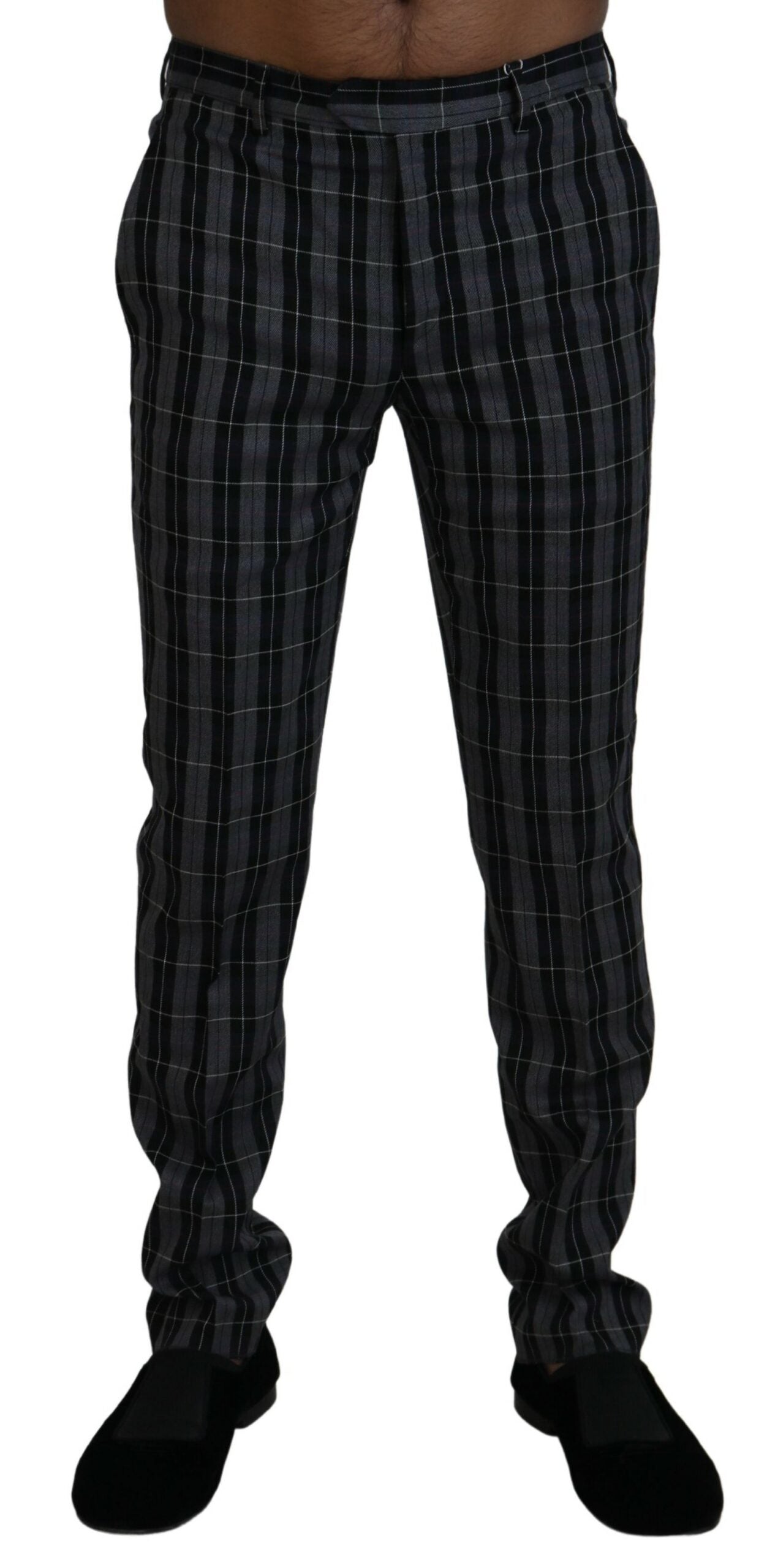 BENCIVENGA Gray Checkered Slim Fit Men Pants BENCIVENGA