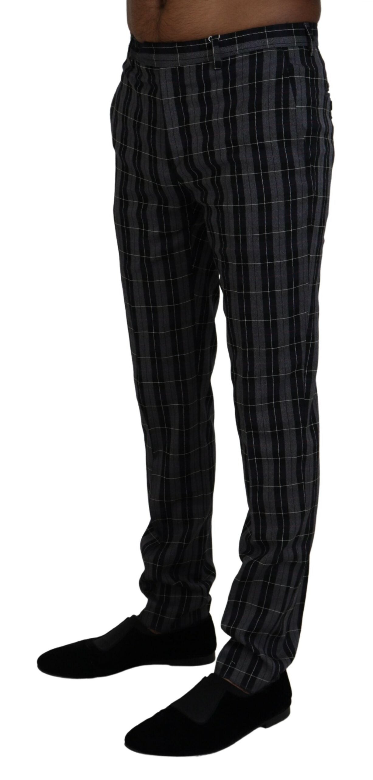 BENCIVENGA Gray Checkered Slim Fit Men Pants BENCIVENGA