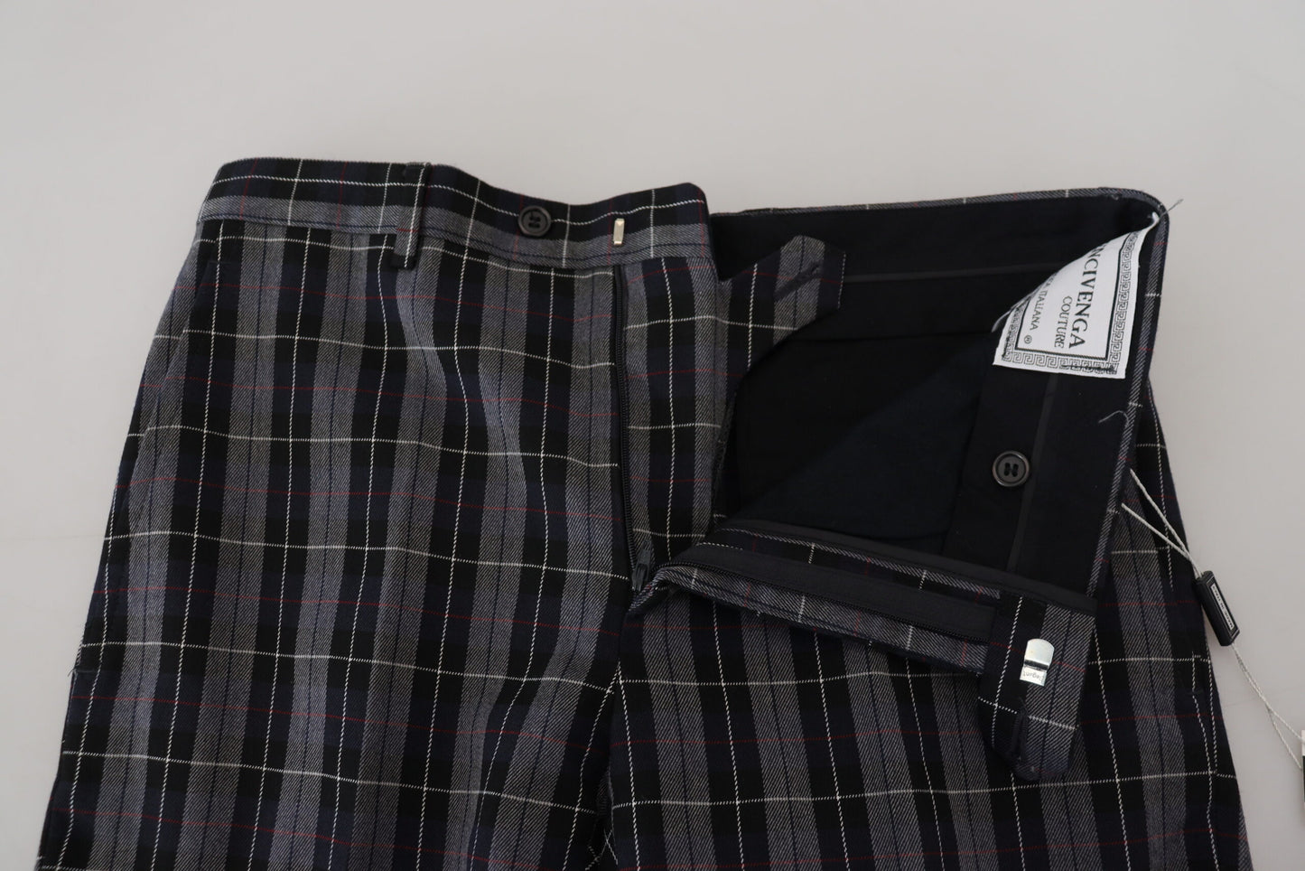 BENCIVENGA Gray Checkered Slim Fit Men Pants BENCIVENGA