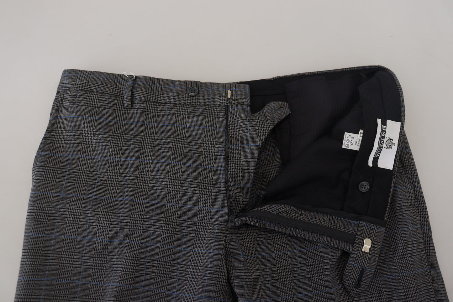 BENCIVENGA Gray Checkered Wool Dress Formal Pants BENCIVENGA