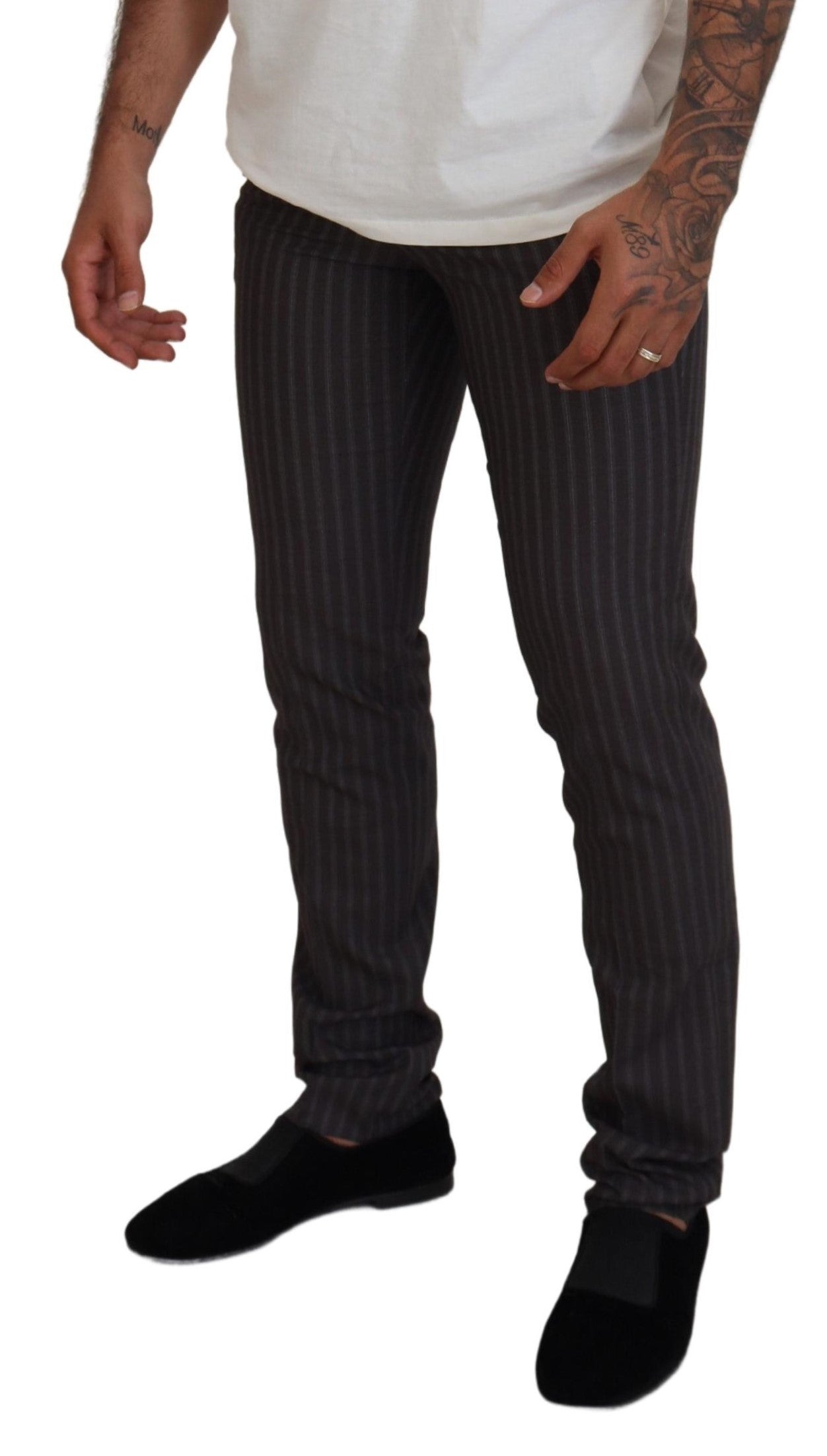 BENCIVENGA Brown Stripes Slim Fit Men Pants BENCIVENGA