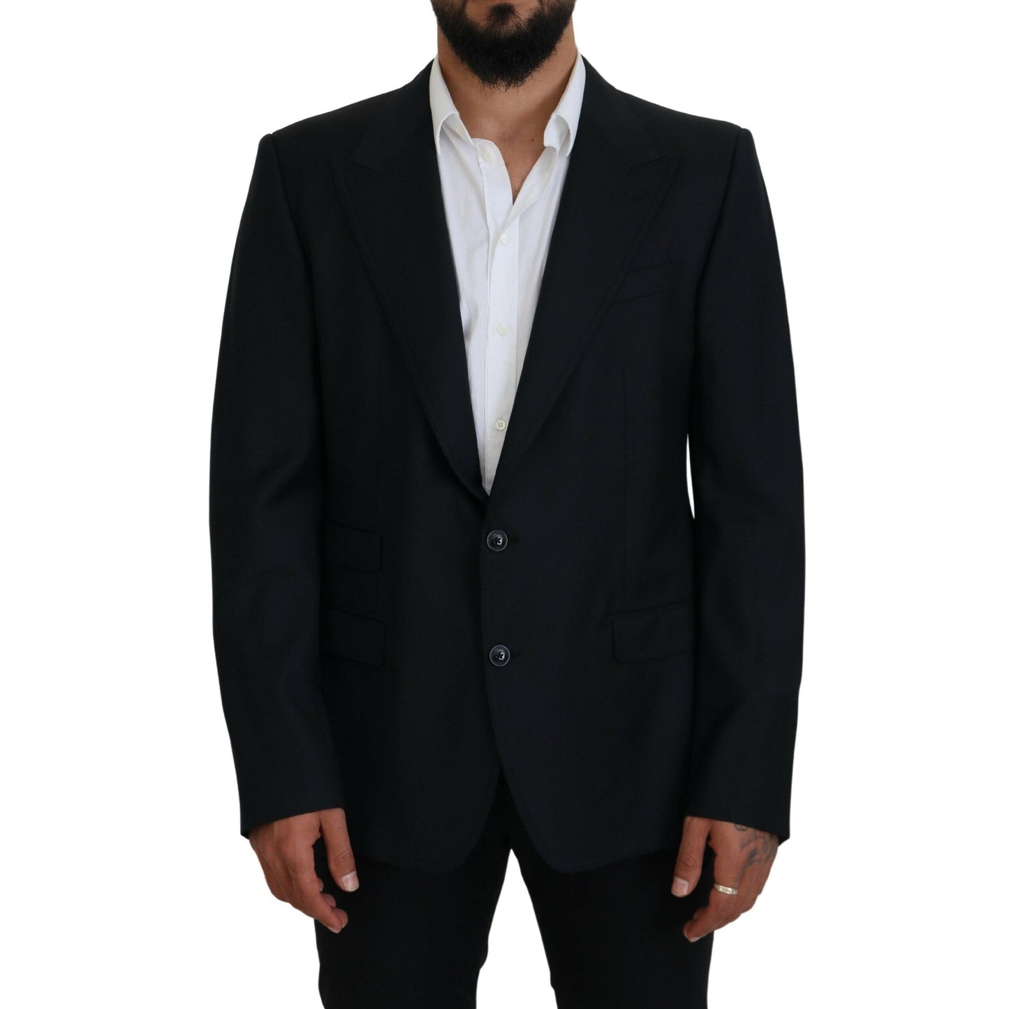 Dolce & Gabbana Dark Blue Wool Formal Sicilia Blazer Dolce & Gabbana